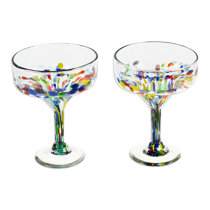 Hand Blown Margarita Glasses,multi Colored Margarita Glass Set,pair of  2,collectible Barware,blown Glass,glassware,confetti Colored Glass 