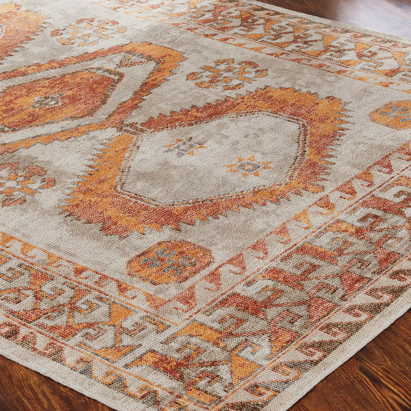 Tribal Elegance Orange/Rust/Grey Hand-Knotted Wool Area Rug, Runner 2'6" x 10', Orange