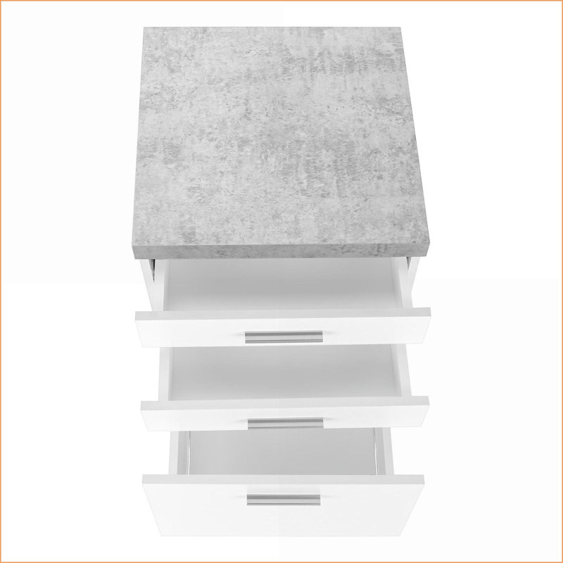 Classeurs mobiles, 3 tiroirs roulants, support pour imprimante, contemporain moderne, stratifié gris ardoise blanc neige | Blanc | Panneau de particules