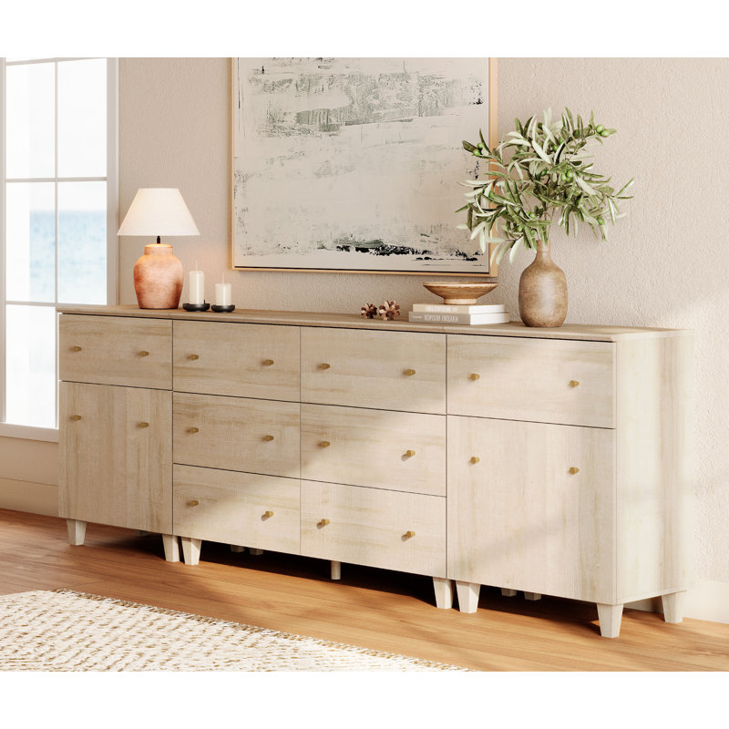 3-In-1 Dresser Chests With 8 Drawers And 2 Shelves For Bedroom, Light Oak