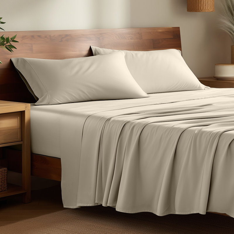 Sheet Set - Rayon from Bamboo, Twin Sheet Set with 1 Pillowcase, Sand