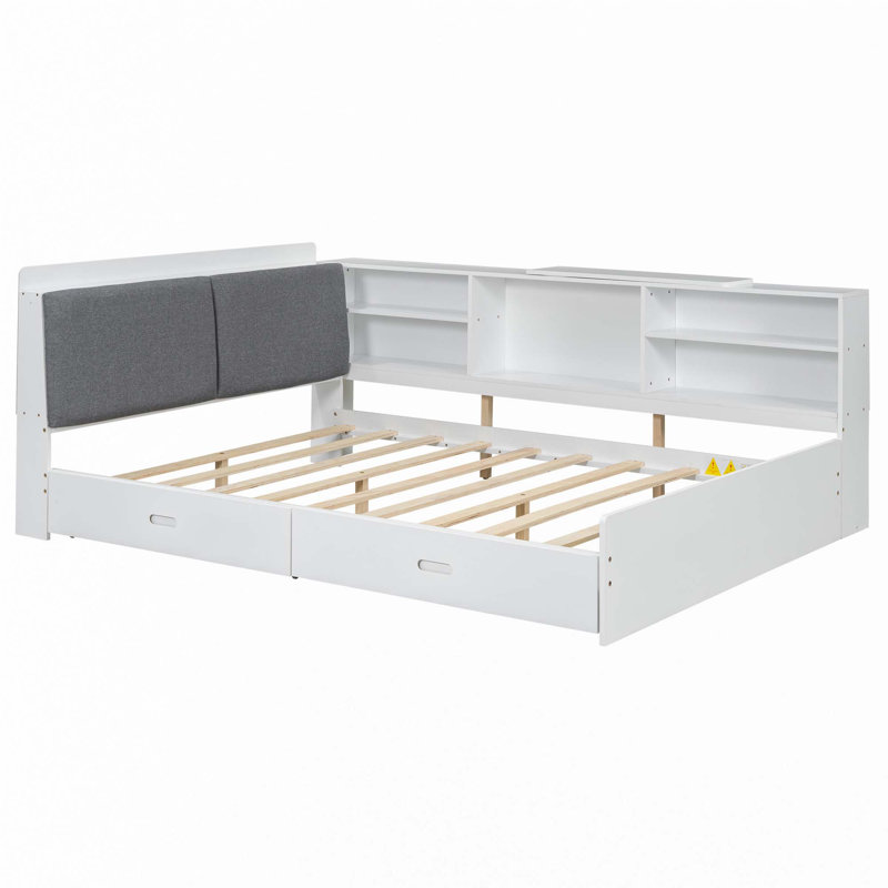 Platform Bed With 2 Drawers, White, Full