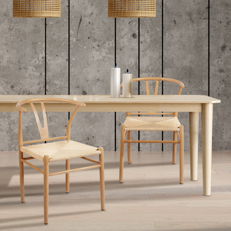 Drusa Mid-Century Hand-Woven Metal Dining Chairs (Set of 2), Natural