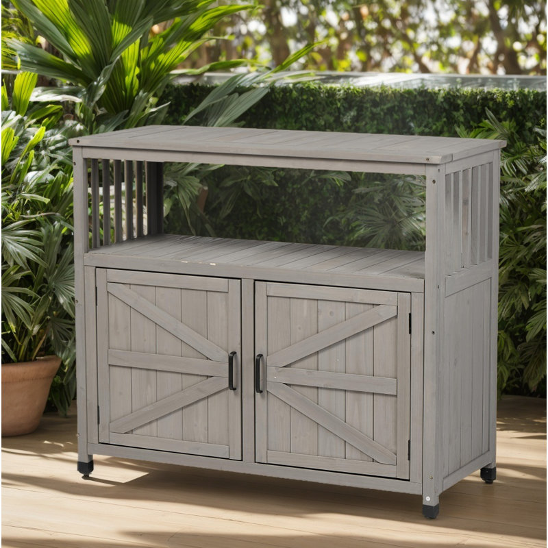 Wooden Patio Bar Table Set with Storage, Buffet Cabinet Sideboard for Outdoor and Indoor