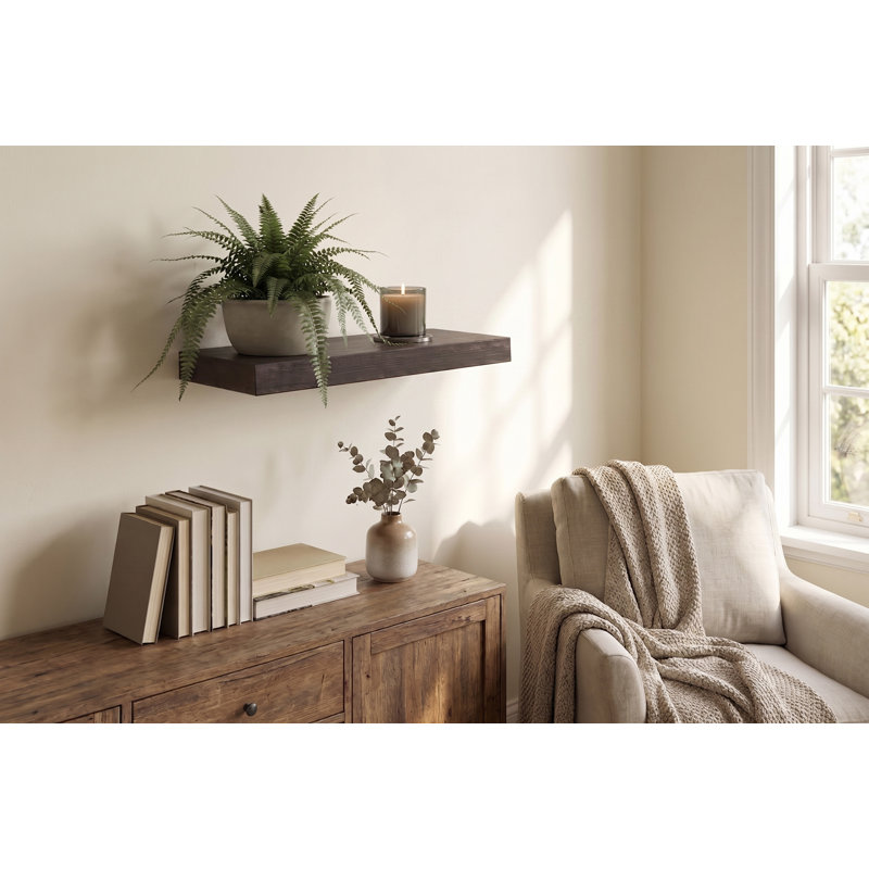 Tablette flottante en bois de pin massif, Moka