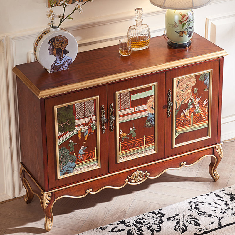 Vintage Hand-Painted Solid Wood Storage Cabinet