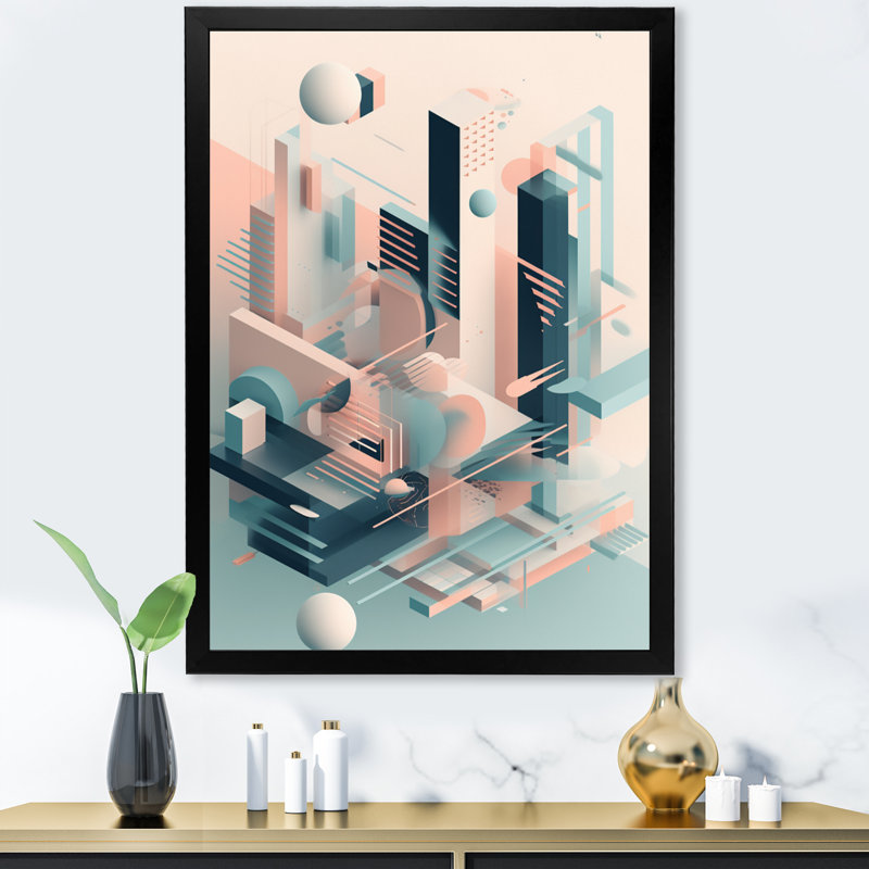 «Soft Blue and Pinkd Minimal Mid Century Art I», reproduction d'art sur toile, H 32 po x l 16 po x P 1 po