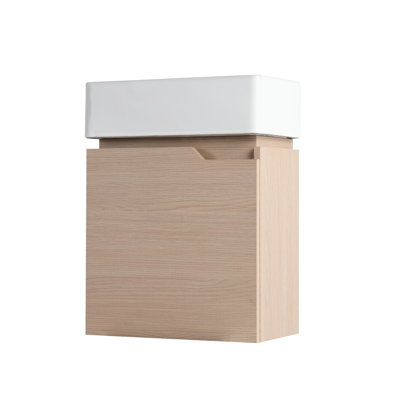 Meuble-lavabo flottant mural 18 po avec lavabo en céramique, armoire à porte simple en bois clair pour salle d'eau