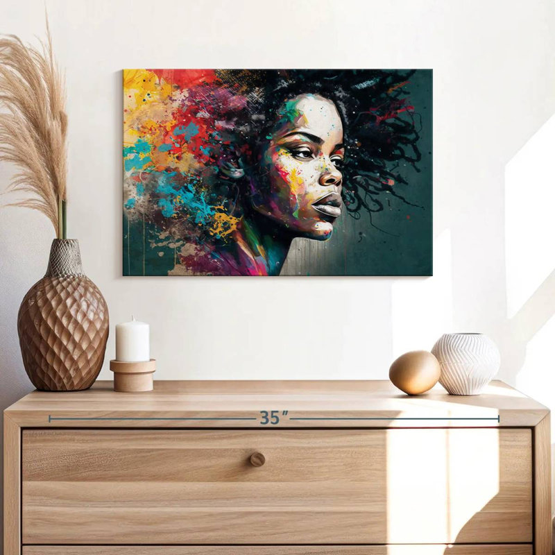 Femme africaine vibrante sur toile, H 16 po x l 24 po x P 1,25 po