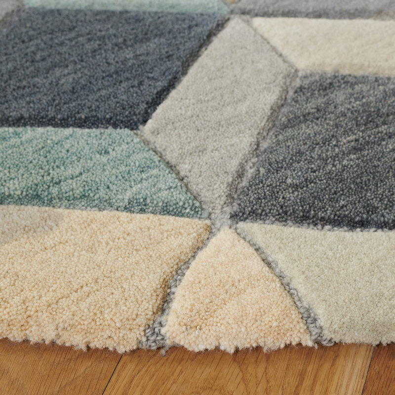 Rodeo Drive Hand Tufted Wool/Cotton Geometric Rug in Beige/Grey, Round 6'
