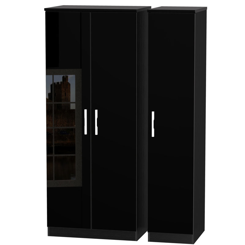 Yvette 3 Door Manufactured Wood Wardrobe, Black, H183 x W111 x D53cm