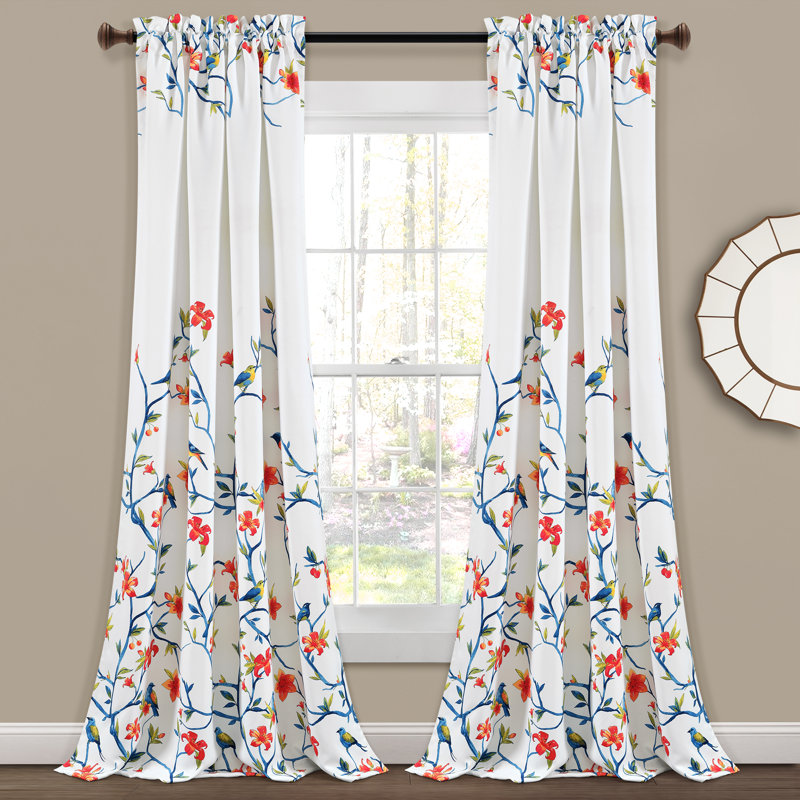 Room Darkening Curtain Pair, 52" W x 95" L, Blue/White/Orange
