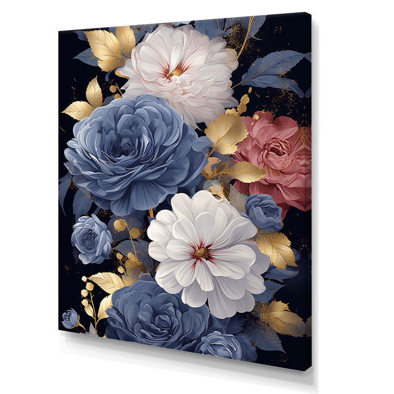 «Blue Rose Elegance IV - Rose», art mural, Toile tendue, H 32 po x l 24 po x P 1 po