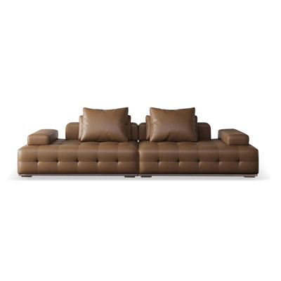 Canapé modulaire brun en cuir véritable