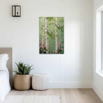 Large Birch Tree Canvas Wall Art - Nature Landscape Pictures Wall Decor for Living Room, Chickadee Forest Artwork Prints for Bedroom Wall, Wrapped Canvas Pine Frame, 28×40 inches