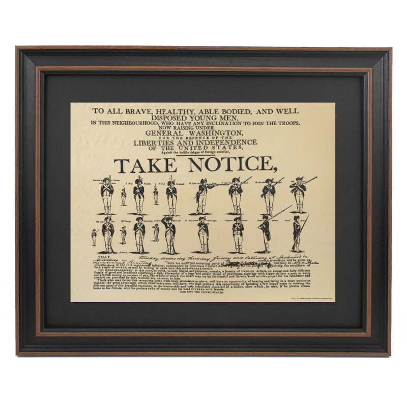 Call to Arms, affiche du général Washington | Reproduction d'art textuel encadrée sur parchemin antique
