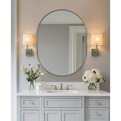 Kaitlee Modern Capsule Bathroom Vanity Wall Mirror | Stainless Steel Frame