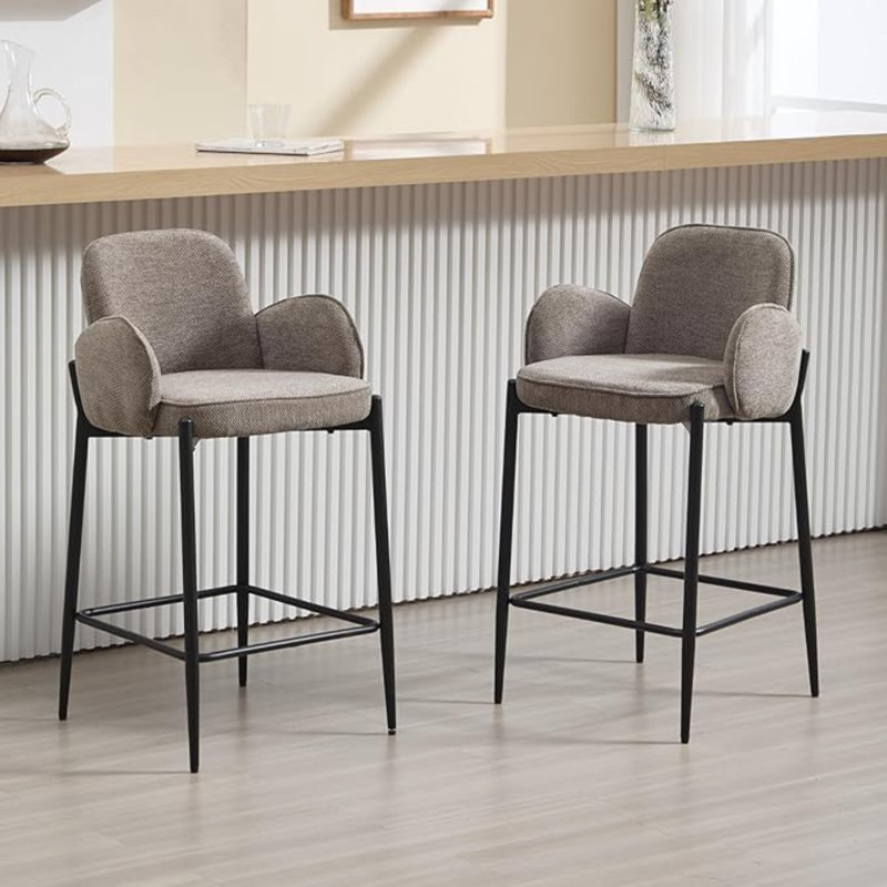 Upholstered Counter Stool with Metal Frame, Grey
