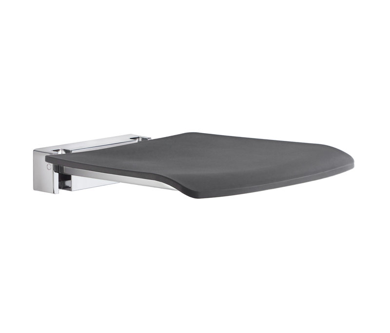 Wall mounted folding shower chair - polished stainless steel & graphite seat , Polished Chrome/Slate Gray