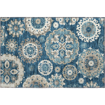 Premium Machine Washable Prisco Blue Rug