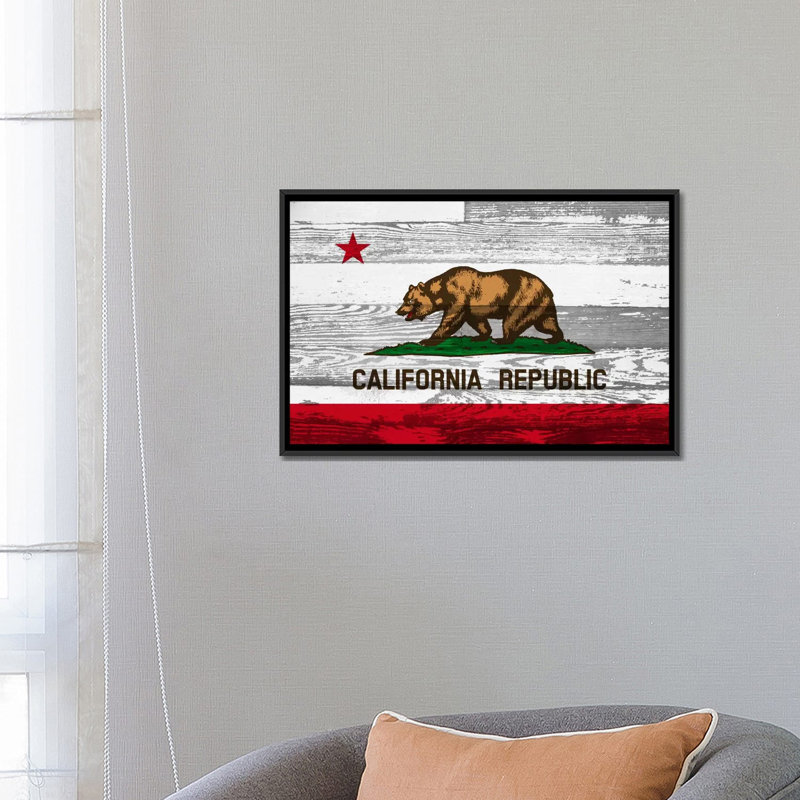 « california flag », grunge de planches en bois, affiche rétro sur toile, H 18 po x l 26 po x P 1,5 po, Toile avec cadre noir