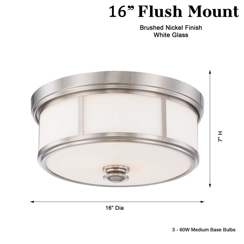 Wilcher Glass Flush Mount, 7" H x 16" W x 16" D, Brushed Nickel