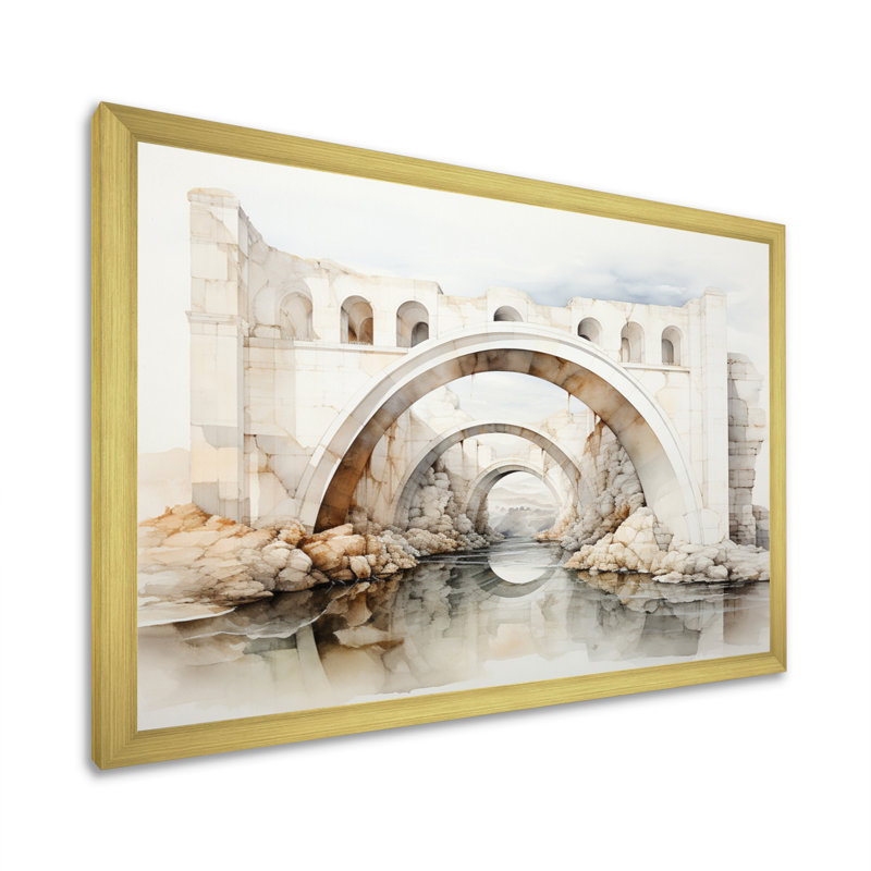 «Lyth Gray Bridge Minimalist Archway II», reproduction, H 34 po x l 44 po x P 1,5 po, Cadre doré à une seule photo
