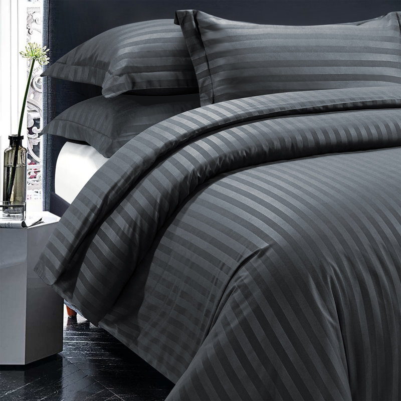 Thirlby Microfibre 250 TC Reversible Modern & Contemporary Duvet Cover Set with Pillow Cases, Charcoal