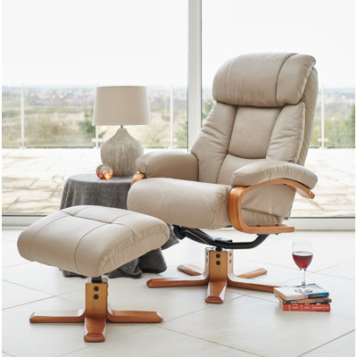 Karev Upholstered Swivel Recliner with Footstool