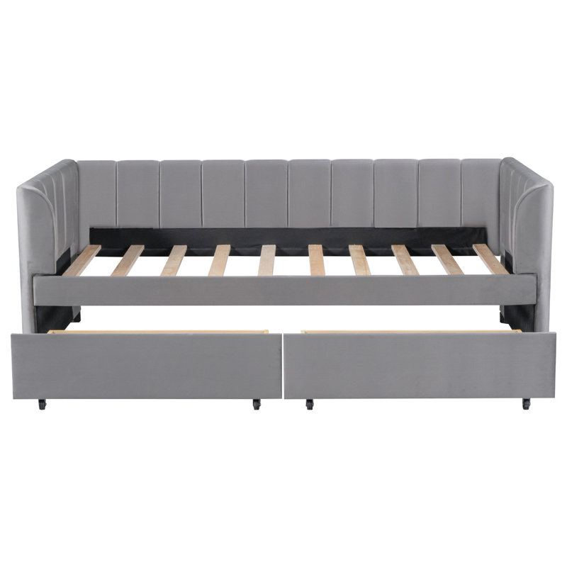 Lit de jour simple avec dossier ergonomique et 2 tiroirs, tiroirs gris contemporain pour une chambre accueillante, Gris