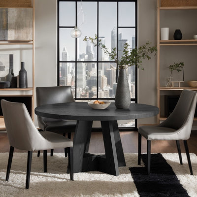Table de salle à manger ronde de style campagnard pour 4 personnes, table de cuisine en bois noir avec piètement en croix pour salle à manger