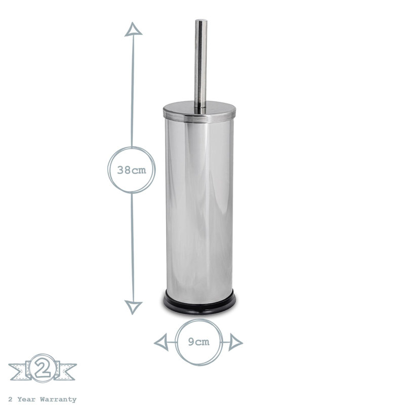 Harbour Housewares 3L Round Bathroom Bin & Toilet Brush Set, Chrome
