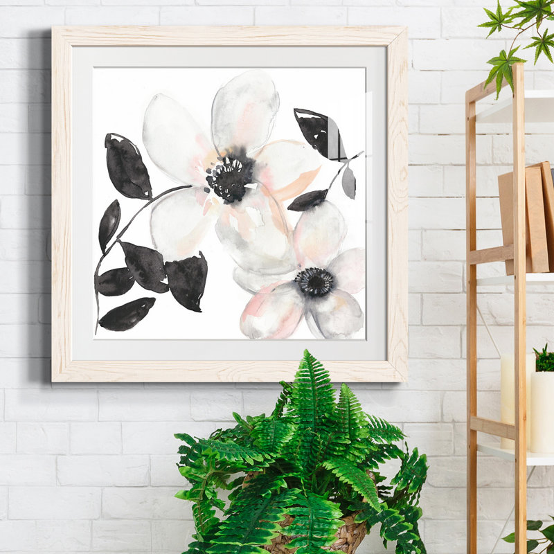 «Black & Blush Anemone I-Premium», reproduction encadrée prête à être accrochée, H 17 po x l 17 po x P 1,5 po, Blanc