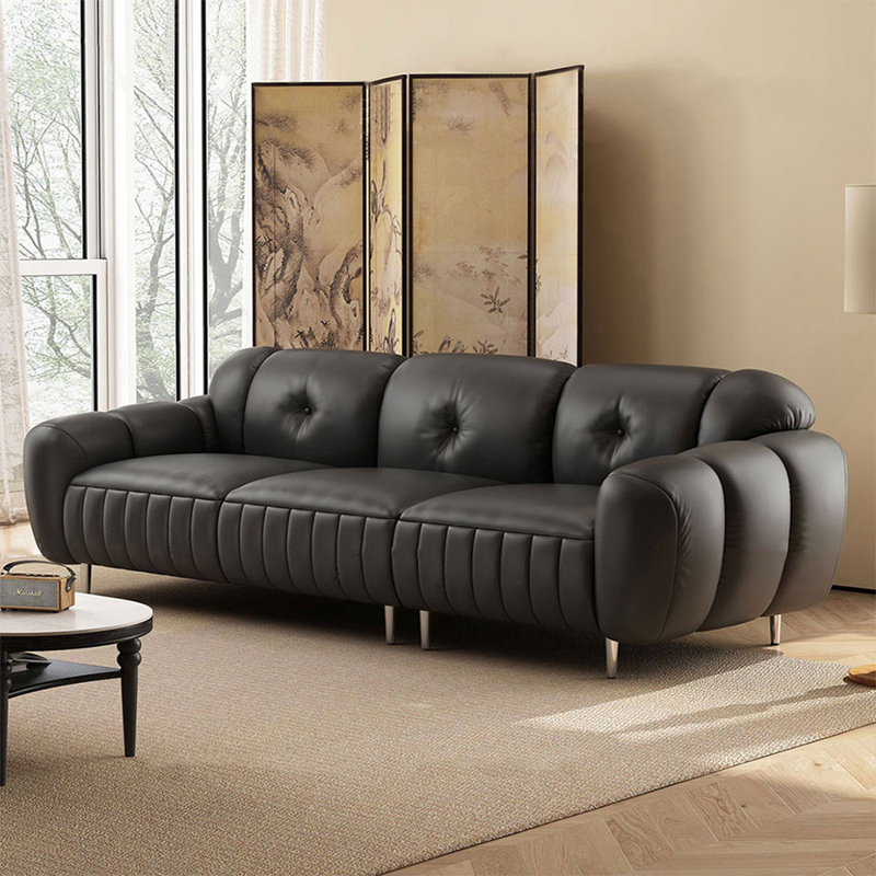 Canapé modulaire en cuir fleur 110,24 "beige, 110.24"W*37.4"D*31.5"H