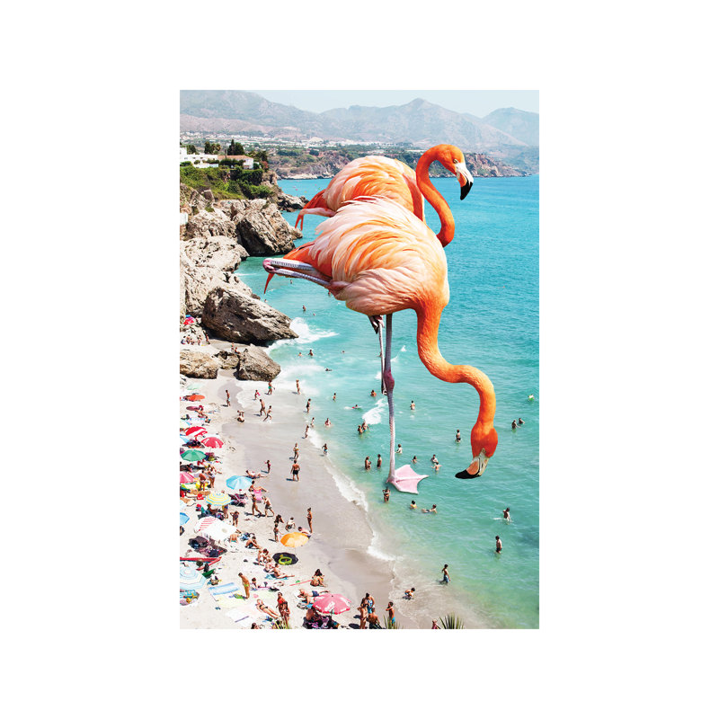 Giant Flamingos On The Beach - Wrapped Canvas Print, 66.04 cm H x 45.72 cm W x 1.91 cm D