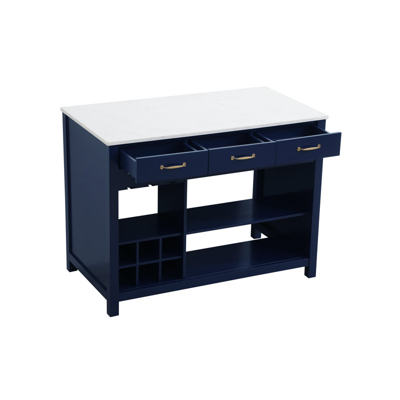 48 inch Kitchen Island, Blue/Gold