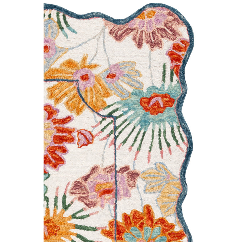 Tapis floral en laine / coton touffeté à la main Myna, Tapis de couloir 2 pi 3 po x 8 pi