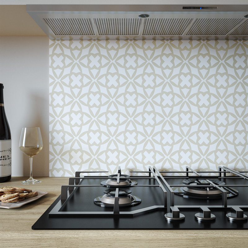 Moss Tessera Aluminium Kitchen Hob Splashback, Beige/White, 80 cm x 90 cm 