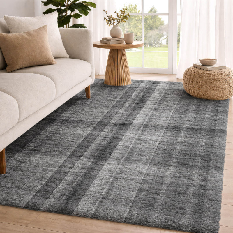 Premium Machine Washable Dream Shag ADS548 Plaid Rug, Gray, 8' x 10'