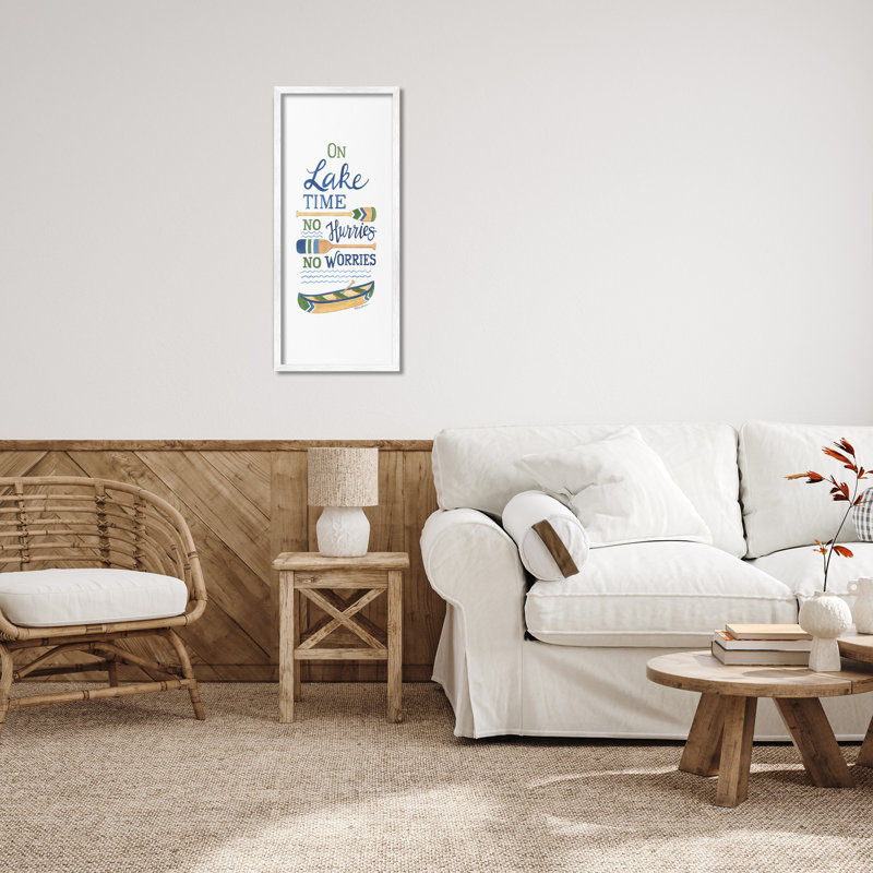 «No Hurries On Lake Time», estampe numérique par Deb Strain, Giclée encadrée blanc bord de mer, H 30 po x l 13 po