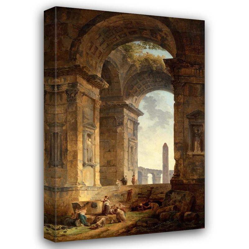 «Ruins with a Obelisk in the Distance» par Hubert Robert - Art mural sur toile tendue avec châssis