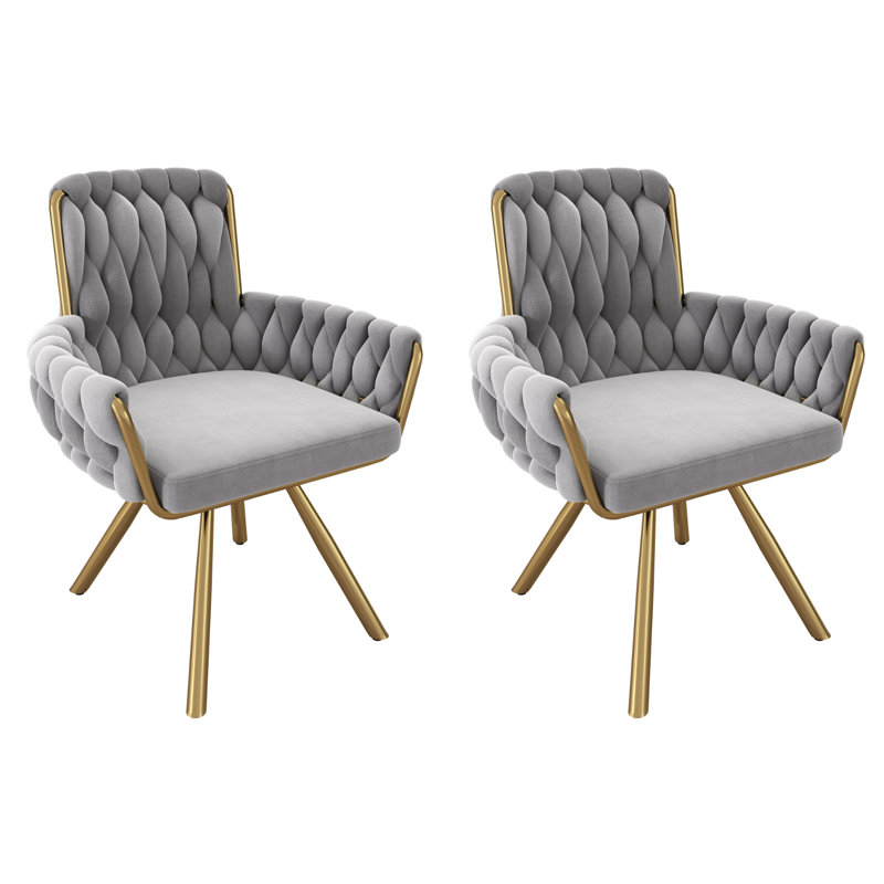 Avakate 46cm H Velvet Upholstered Metal Armchair, Grey, 2