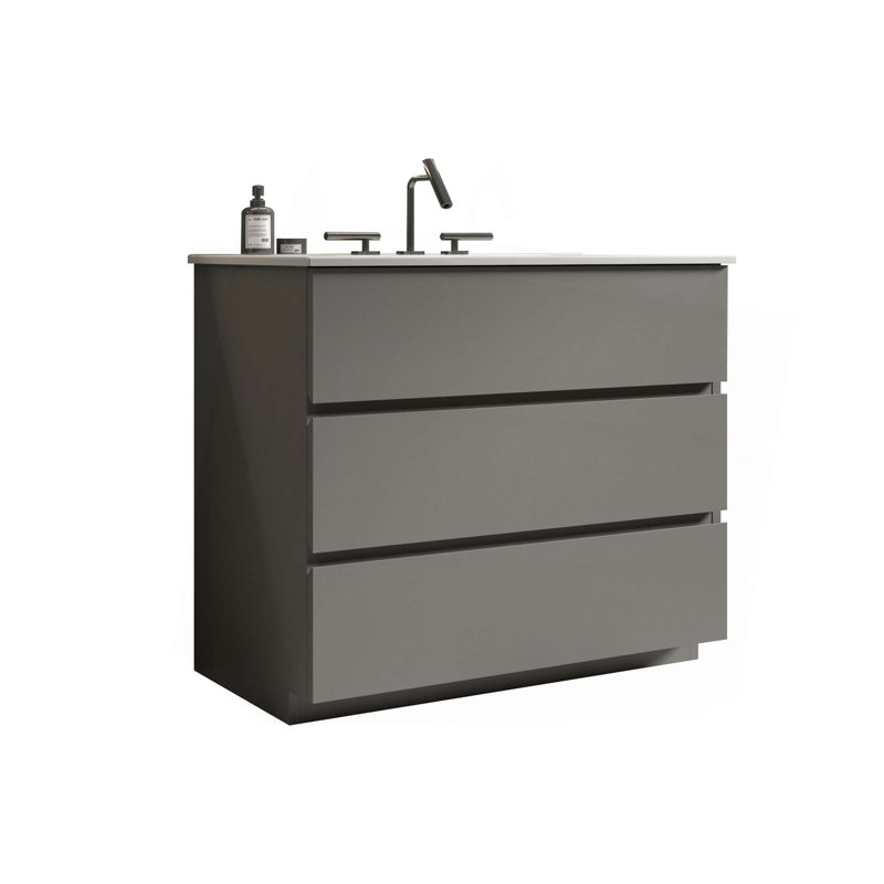 Meuble-lavabo de salle de bain avec lavabo avec 3 trous de robinet, grand meuble-lavabo autoportant pour salle de bain moderne, lavabo une pièce sans drain et robinet, pré-assemblé