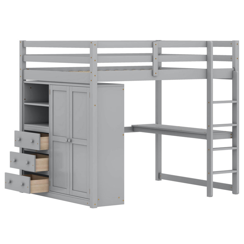 Jamien Kids Full Loft Bed with Drawers, Gray
