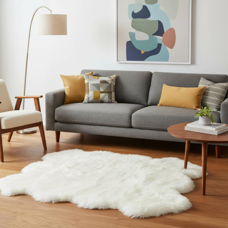Burgett Genuine Sheepskin Rug Fluffy Ivory Shag Area Rug, Novelty 5' 4" x 6'