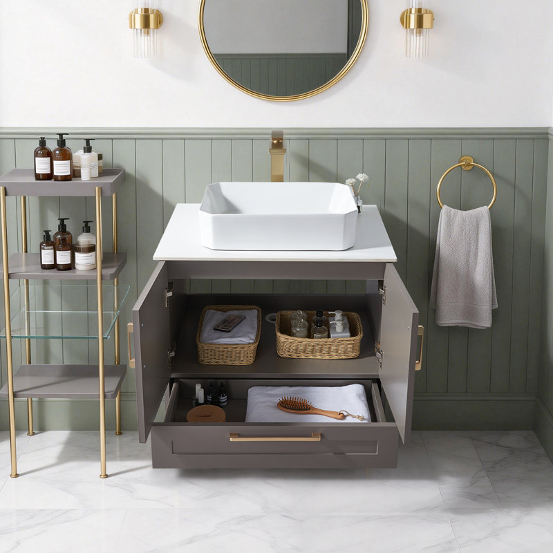 Kearna 30" Modern Blue Free-standing Vessel Single Bathroom Vanity Set, Gray