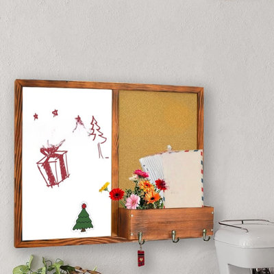 45 x 60 cm Wall Organizer Mail Holder and Hooks, Mail Holder and Hooks with Brown Frame
