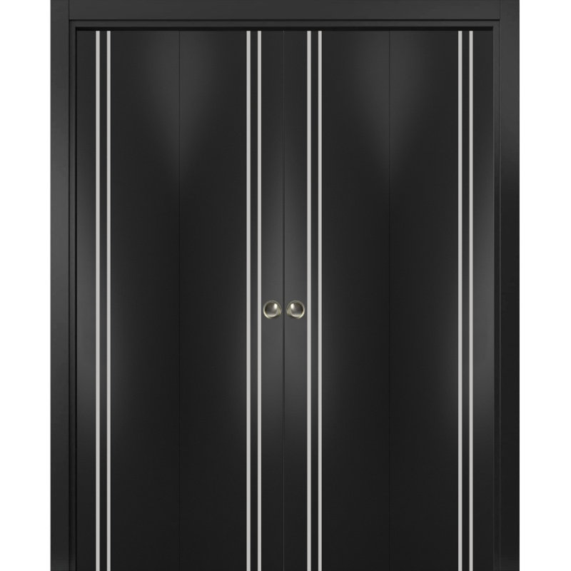 Portes coulissantes doubles pliantes pour placard 72 x 80 (4 x 18 x 80) Planum 0310 Noir mat, rails robustes, moulures, garnitures, quincaillerie, bois massif, portes de placard de chambre