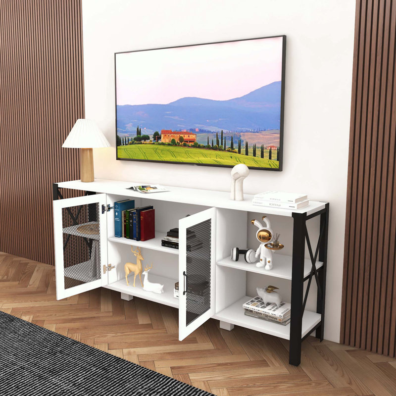 Meuble télé avec bibliothèque ouverte en métal, Blanc