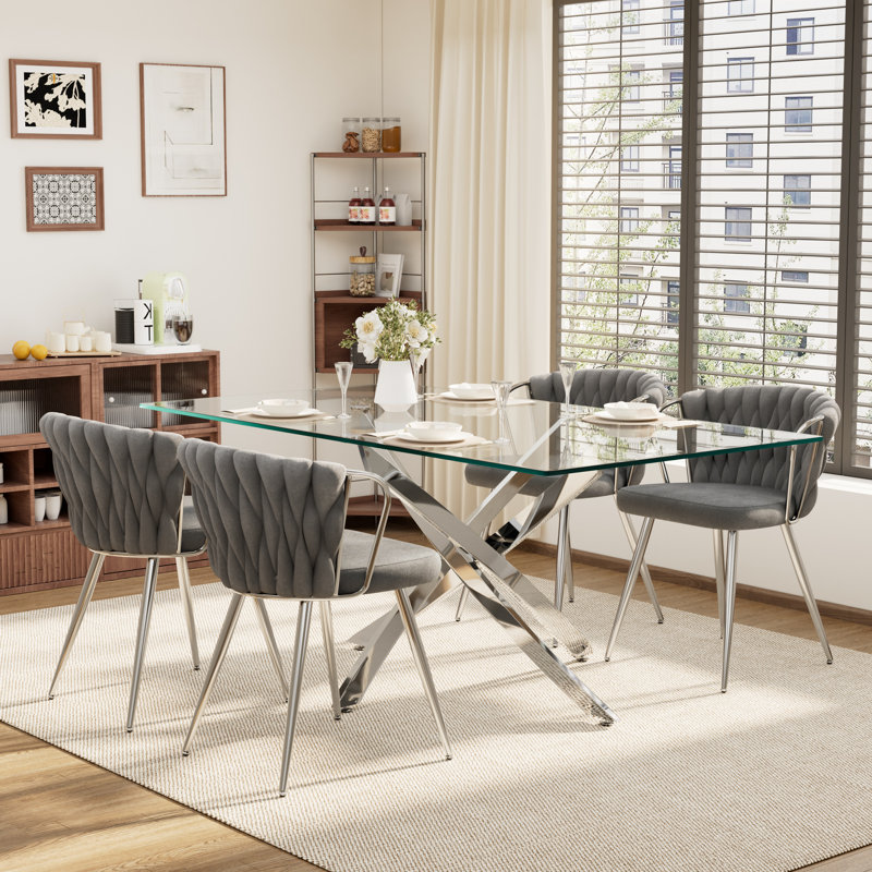 Ensemble de table de salle à manger 5 pièces, Gris, Argent, H 29,5 po x L 71 po x l 31,5 po